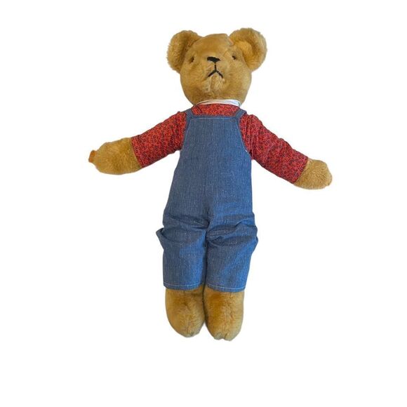 Alresford Crafts LTD Honey bear soft plush stuffed toy 19” red shirt overalls - Picture 3 of 13